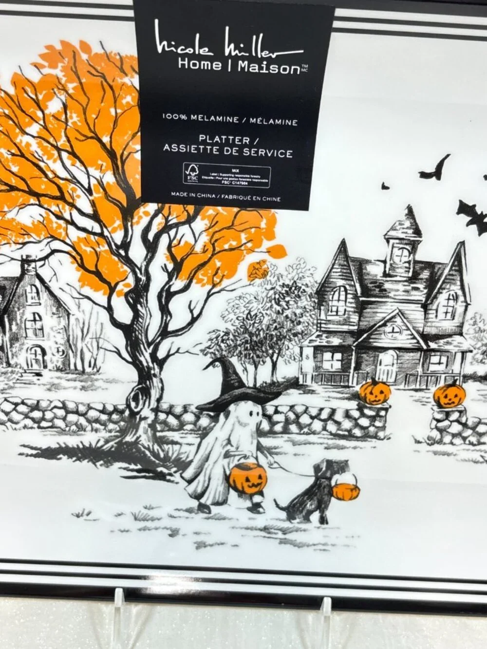 Nicole Miller Halloween Spooky Village Ghost Melamine Serving Tray Plate 17